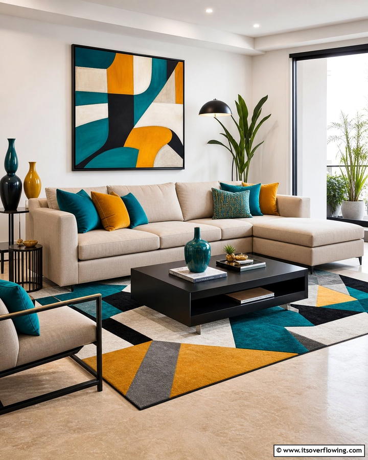 Bold Accent Integration - 30 Beige Couch Living Room Ideas for Neutral Elegance
