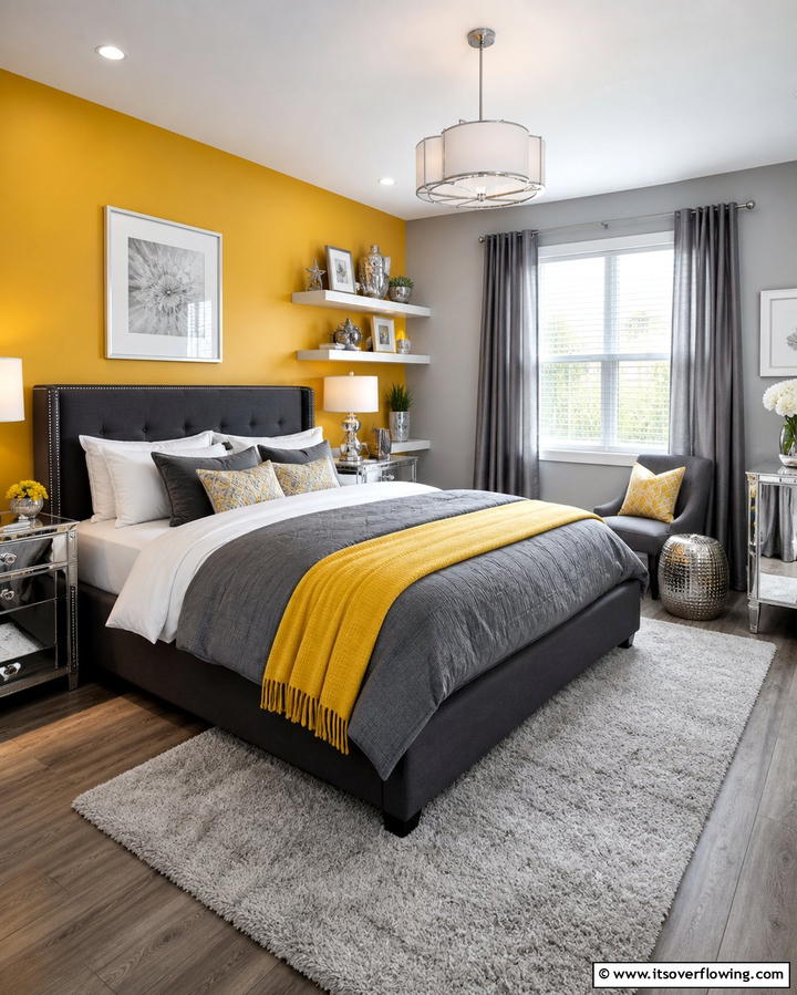 Bold Accent Wall - 25 Yellow and Grey Bedroom Ideas for a Chic Look