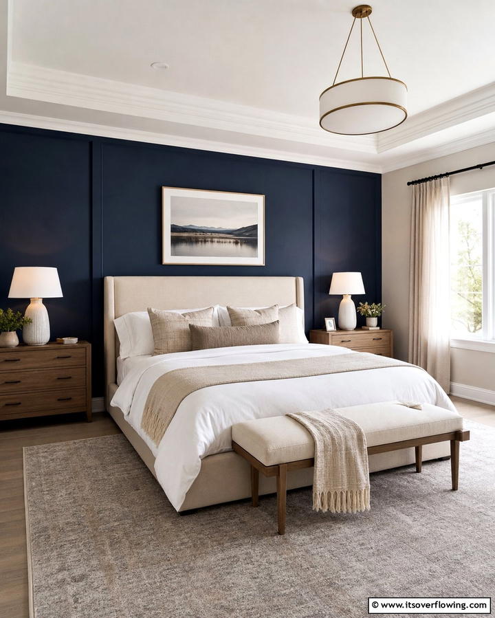 Bold Accent Wall with Neutral Tones - 25 Bedroom Painting Ideas With Two Colors for Impact