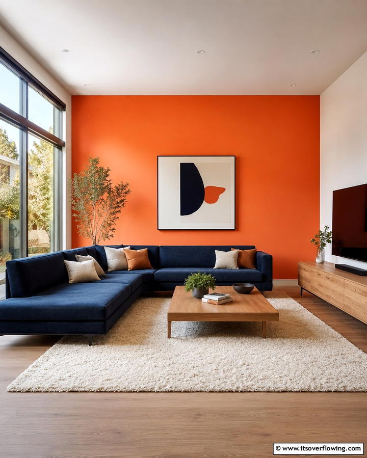 Bold Accent Walls - 25 Orange and Blue Living Room Ideas for a Bold Look