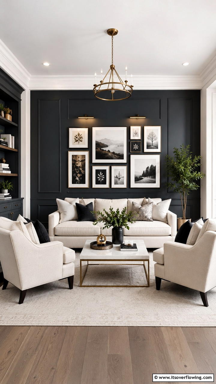 Bold Accent Walls - 30 Grey and Cream Living Room Ideas- Neutral Elegance