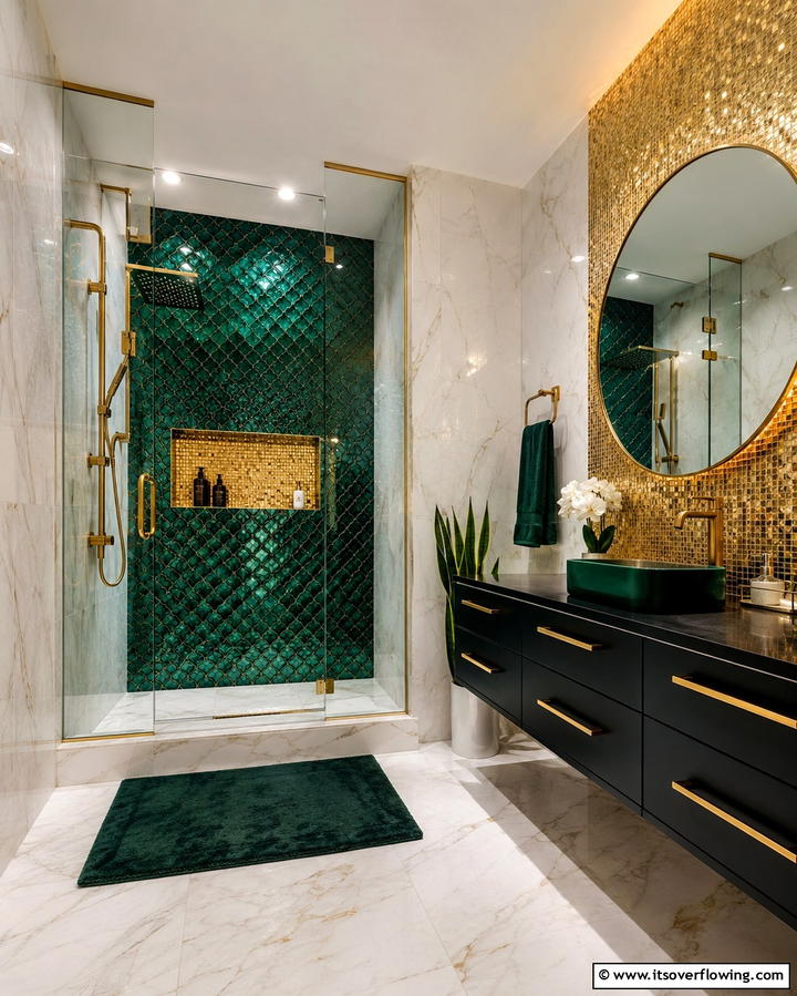 Bold Accent Walls in the Shower - 25 Small Bathroom Walk-in Shower Ideas for Modern Homes