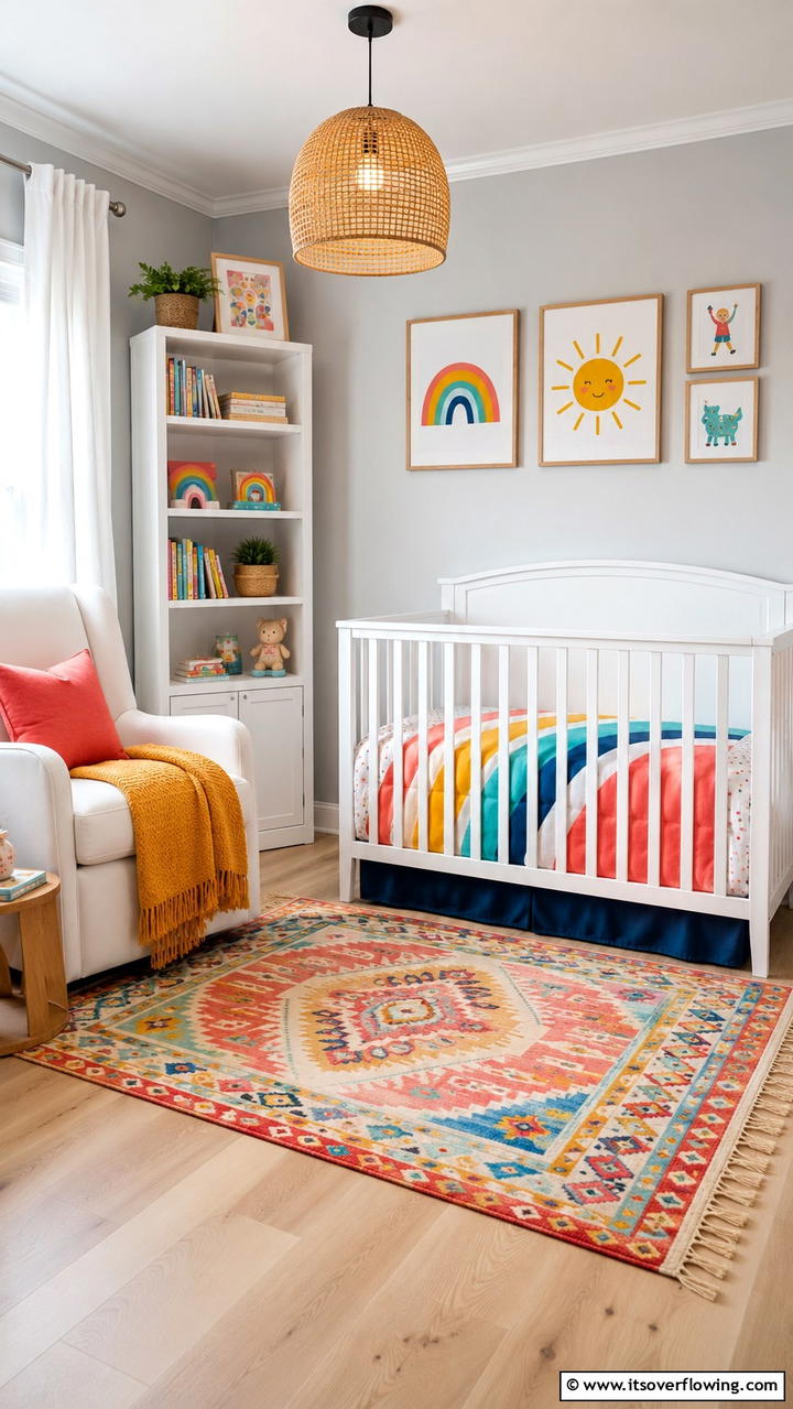 Bold Accents with Soft Grey Background - 30 Grey Nursery Ideas- Calming & Modern Baby Room Designs