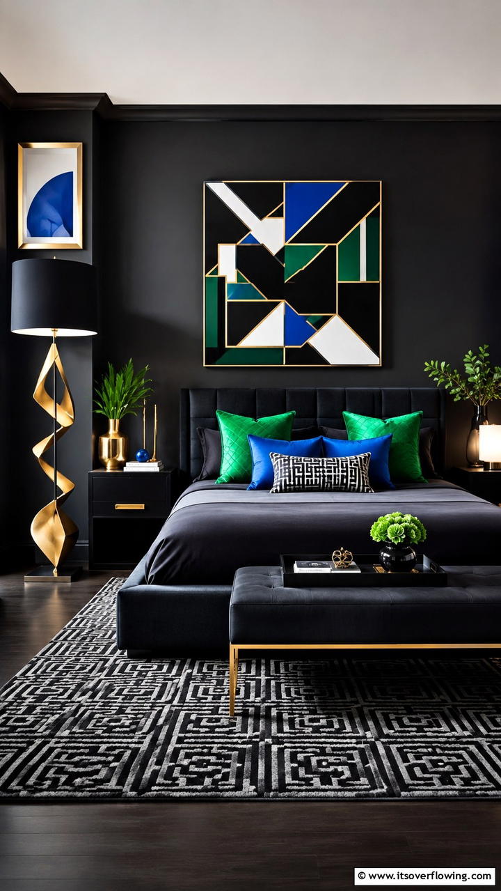 Bold Accents - 30 Dark Bedroom Ideas- Moody and Sophisticated Retreat