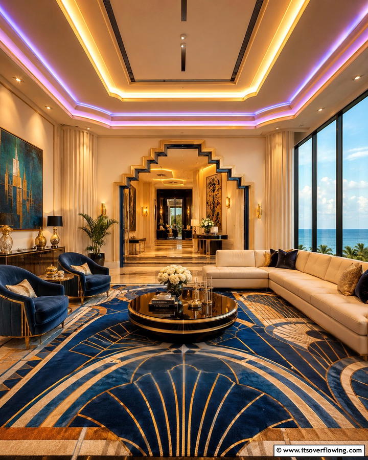 Bold Architectural Elements - 30 Art Deco Living Room Ideas for Luxurious Spaces