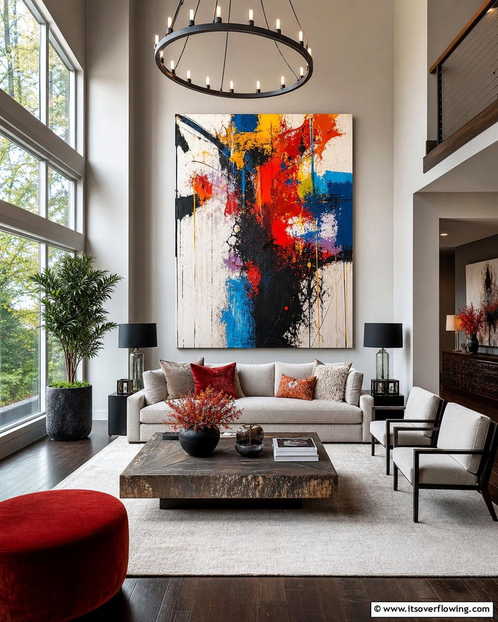 Bold Artwork as a Focal Point - 30 Grey Living Room & Dark Wood Floor Design Combinations
