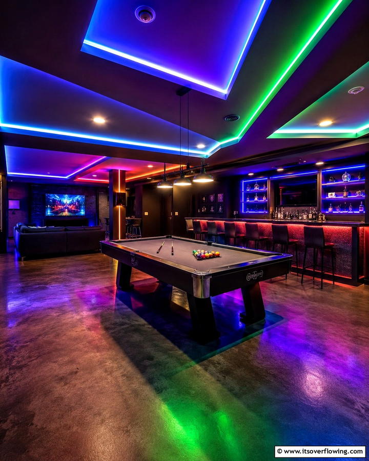 Bold Basement Entertainment Lights - 30 Aesthetic Room Ideas With LED Lights for Vibes