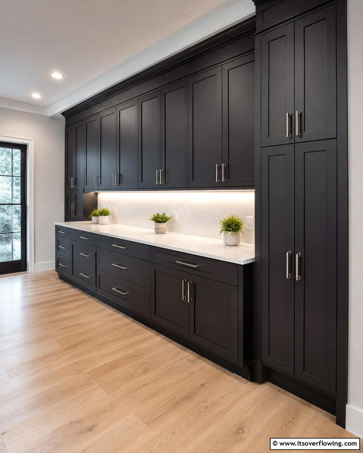 Bold Black Cabinets for Sleek Storage - 30 Stylish Black Laundry Room Ideas for a Modern Utility Space