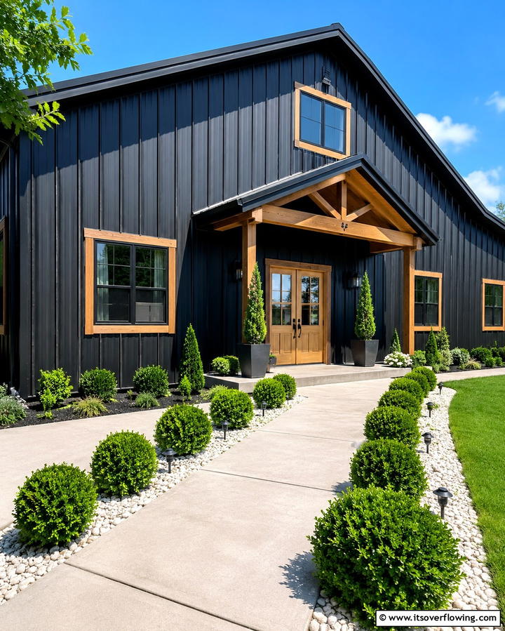 Bold Black Exteriors - 30 Pole Barn & Barndominium Exterior Designs for Rustic Charm