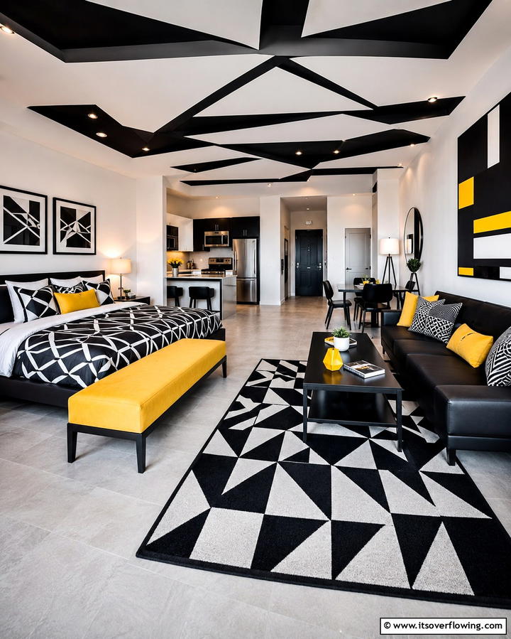 Bold Black Geometric Patterns - 30 Modern Black Ceiling Design Ideas for Dramatic Interiors
