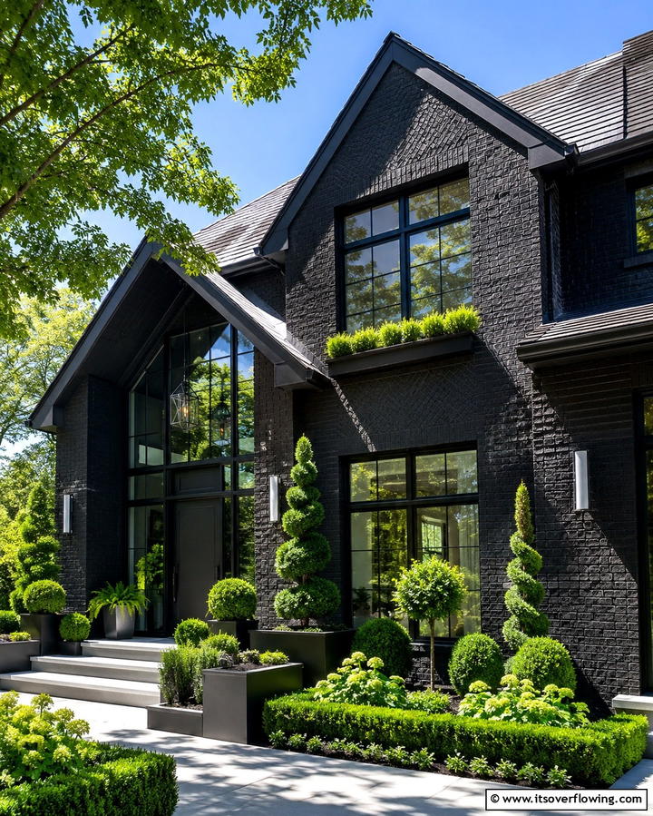 Bold Black Painted Brick - 25 Painted Brick Houses Ideas for a Fresh Look