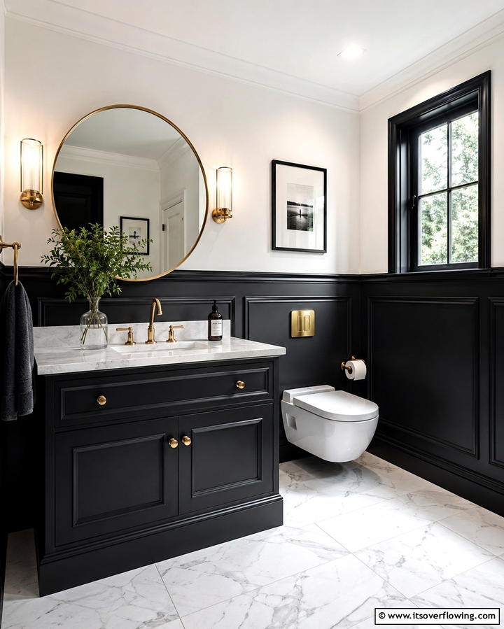 Bold Black Paneled Wainscoting - 25 Bathroom Wainscoting Ideas to Elevate Your Decor