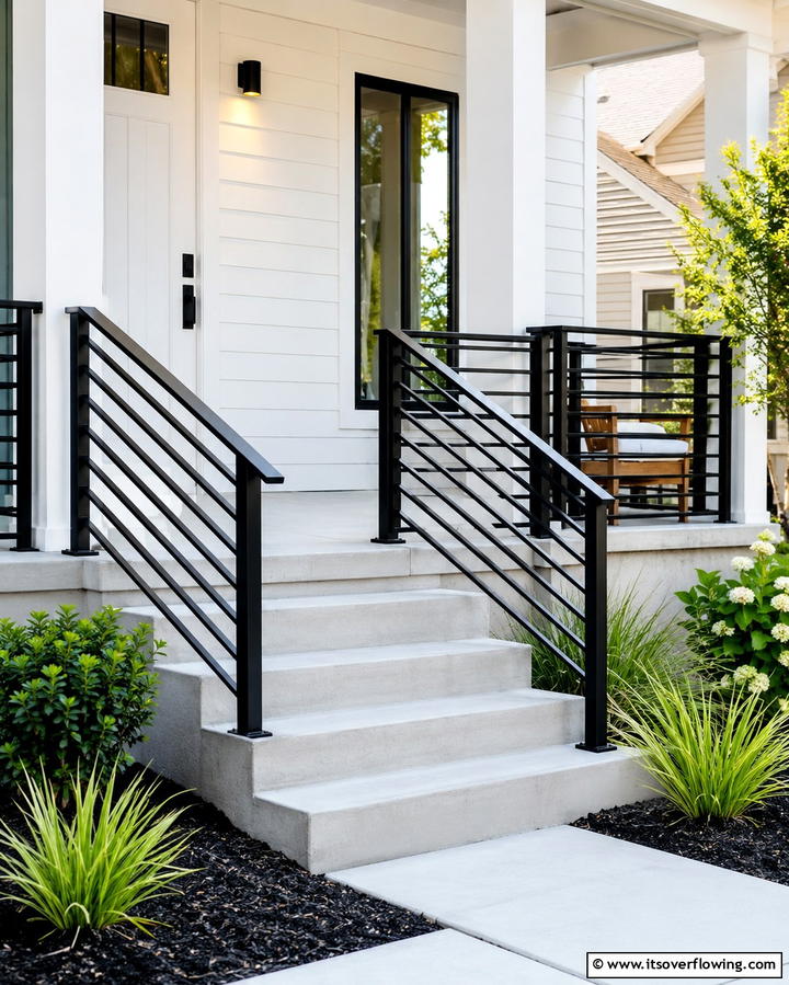 Bold Black Railings - 30 Inviting Black Porch Ideas for a Modern Outdoor Oasis