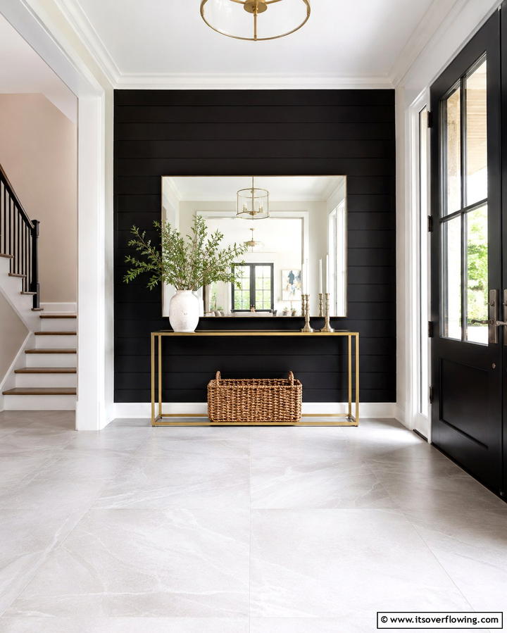 Bold Black Shiplap Accent - 25 Shiplap Wall Entryway Ideas for a Welcoming First Impression