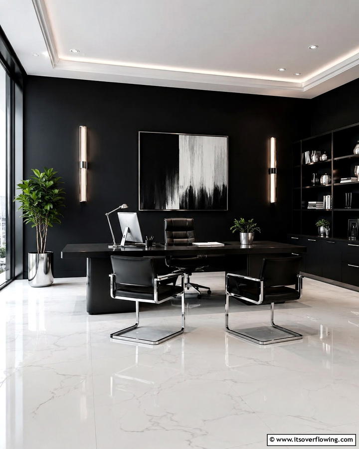 Bold Black Statement - 30 Home Office Paint Colors- Boost Productivity & Style