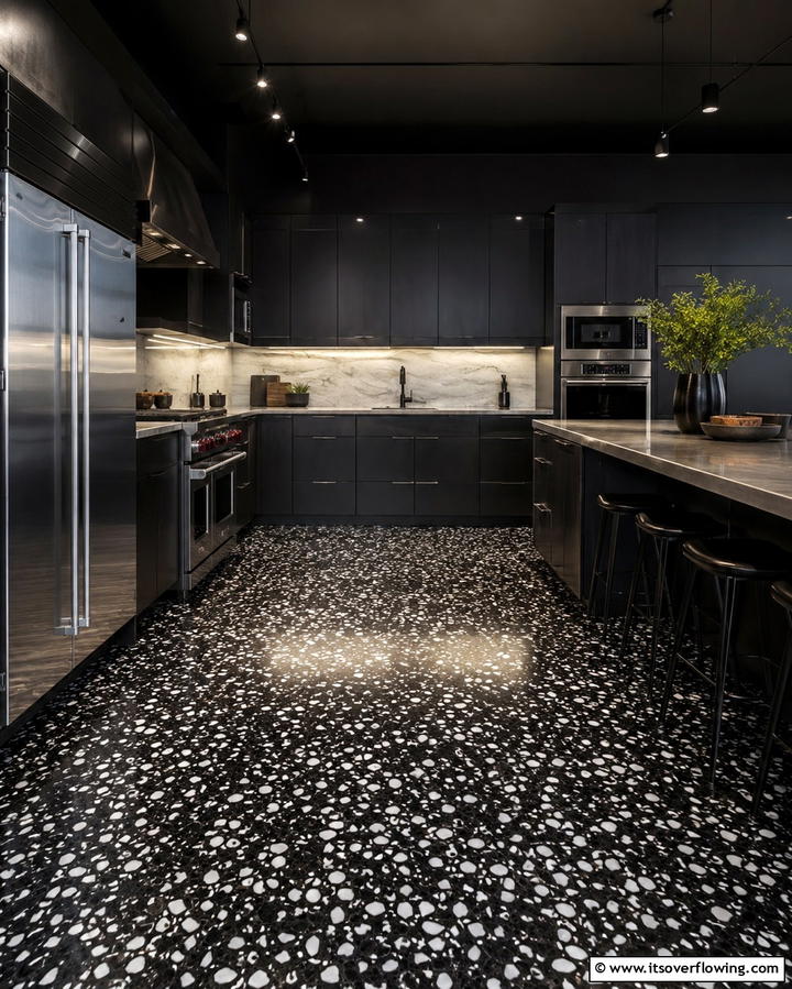 Bold Black Terrazzo Accents - 25 Terrazzo Kitchen Floor Ideas for a Unique Look