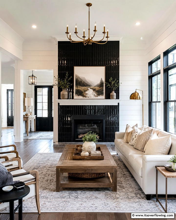 Bold Black Tiles - 25 Farmhouse Fireplace Tile Ideas for a Rustic Look