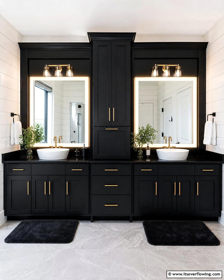 Bold Black Vanity Statement - 21 Classic Black & White Bathroom Designs for Contrast