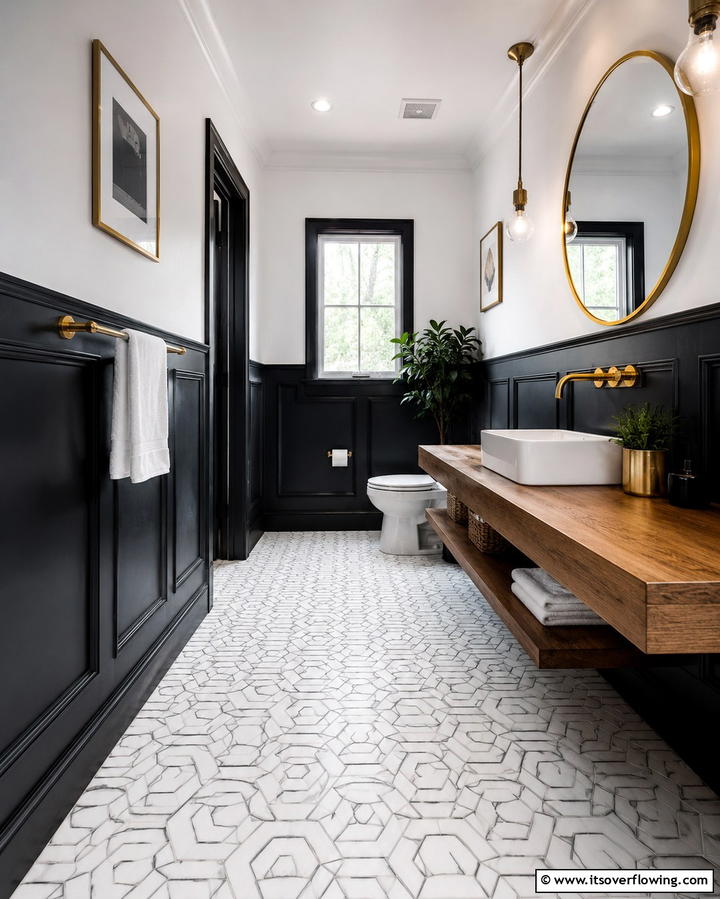 Bold Black Wainscoting - 25 Bathroom Wainscoting Ideas to Elevate Your Decor