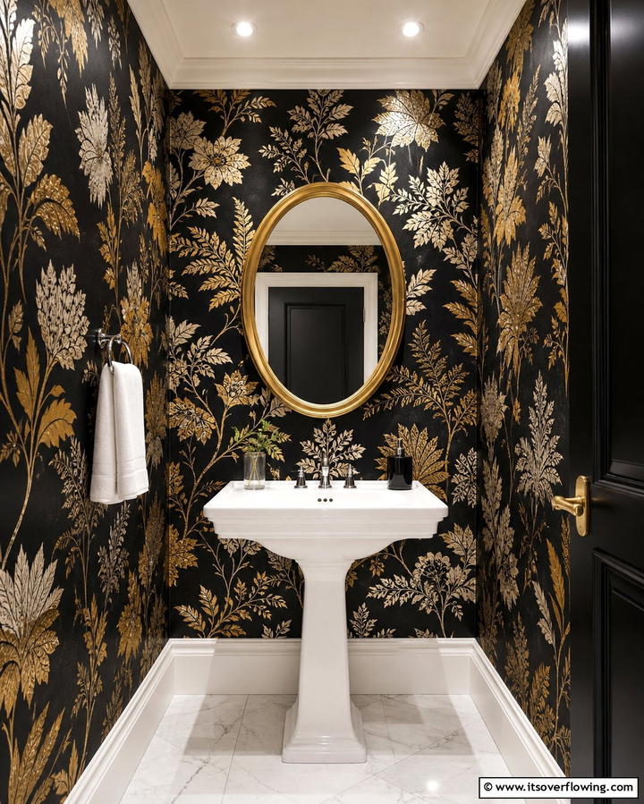 Bold Black Wallpaper - 25 Elegant Black Powder Room Ideas for a Bold Look
