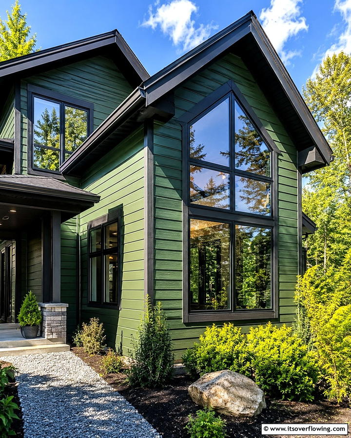 Bold Black Windows for Depth - 25 Green House Exterior With Black Trim Ideas