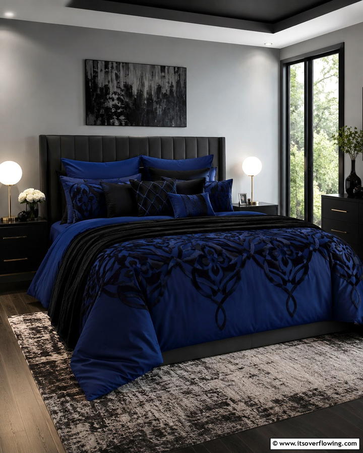 Bold Black and Blue Bedding Sets - 25 Black and Blue Bedroom Ideas for a Bold Statement