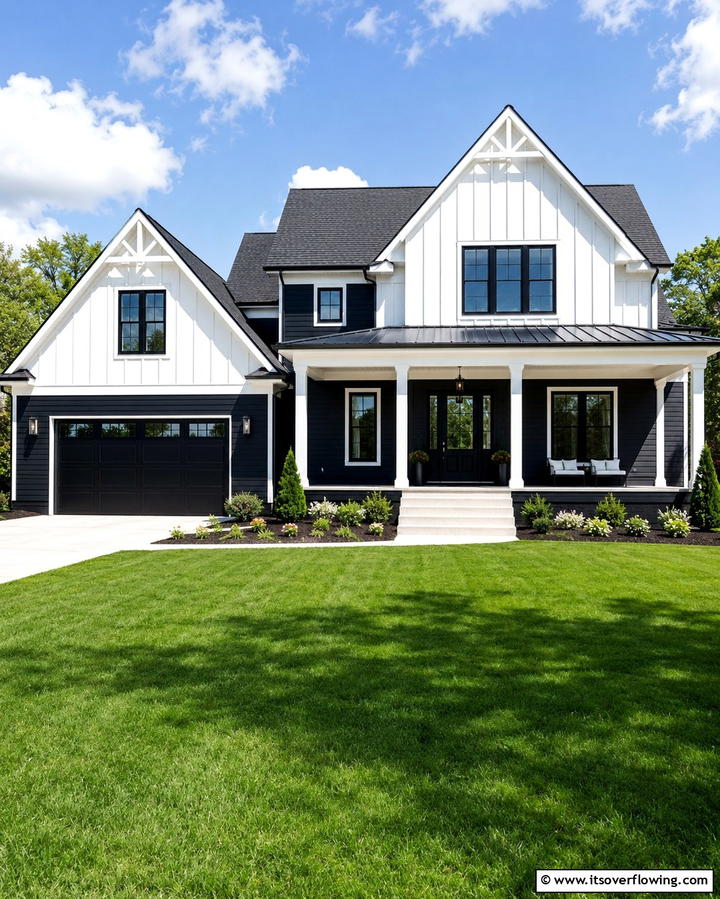 Bold Black and Crisp White Contrast - 20 Two-tone Siding Designs for Modern Home Exteriors