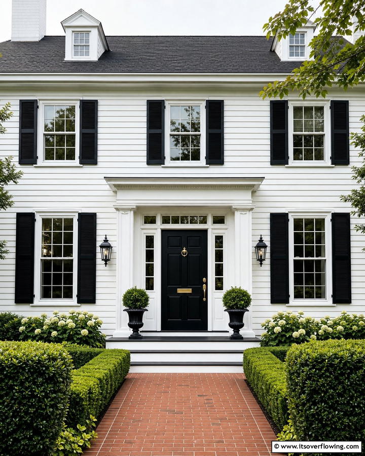 Bold Black and White Contrast - 21 Black Front Door Ideas for Bold First Impressions