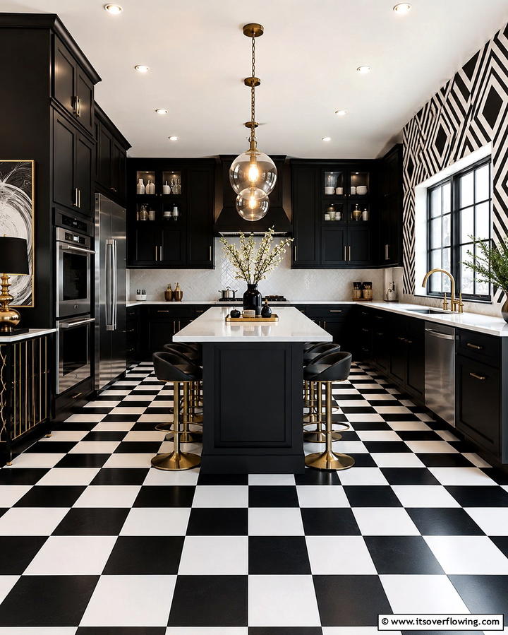Bold Black and White Contrast - 30 Kitchens with Checkered Floors- Retro-Inspired Designs