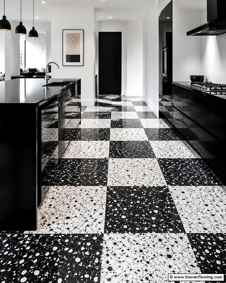 Bold Black and White Terrazzo - 25 Terrazzo Kitchen Floor Ideas for a Unique Look