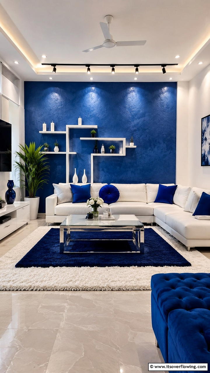 Bold Blue Feature Wall - 30 Blue and White Decor Ideas for a Fresh and Serene Home Style