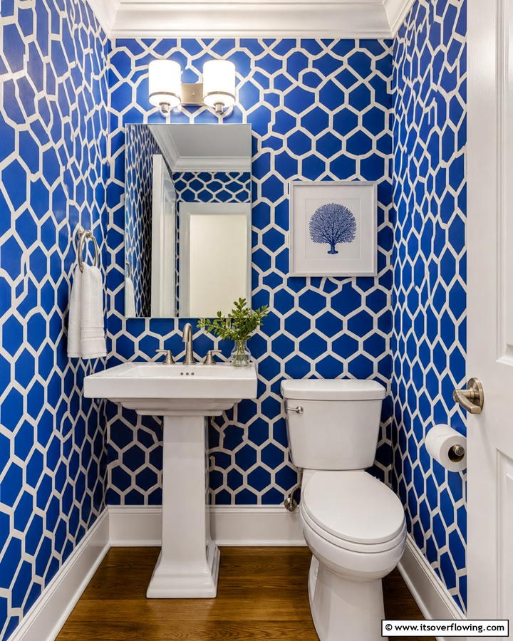Bold Blue Wallpaper - 20 Blue Powder Room Ideas- Small Space, Big Style