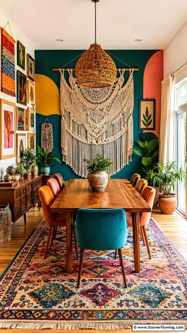 Bold Boho Wall Art - 30 Boho Dining Room Ideas for Eclectic, Free-Spirited Style