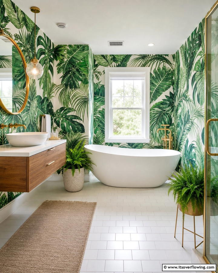 Bold Botanical Patterns - 21 Bathroom Wallpaper Ideas to Add Bold Patterns or Subtle Texture