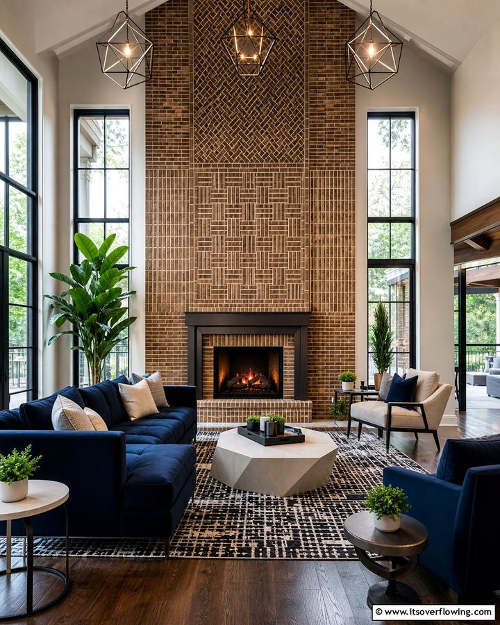 Bold Brick Patterns - 21 Rustic Brick Fireplace Ideas for Warm Living Rooms