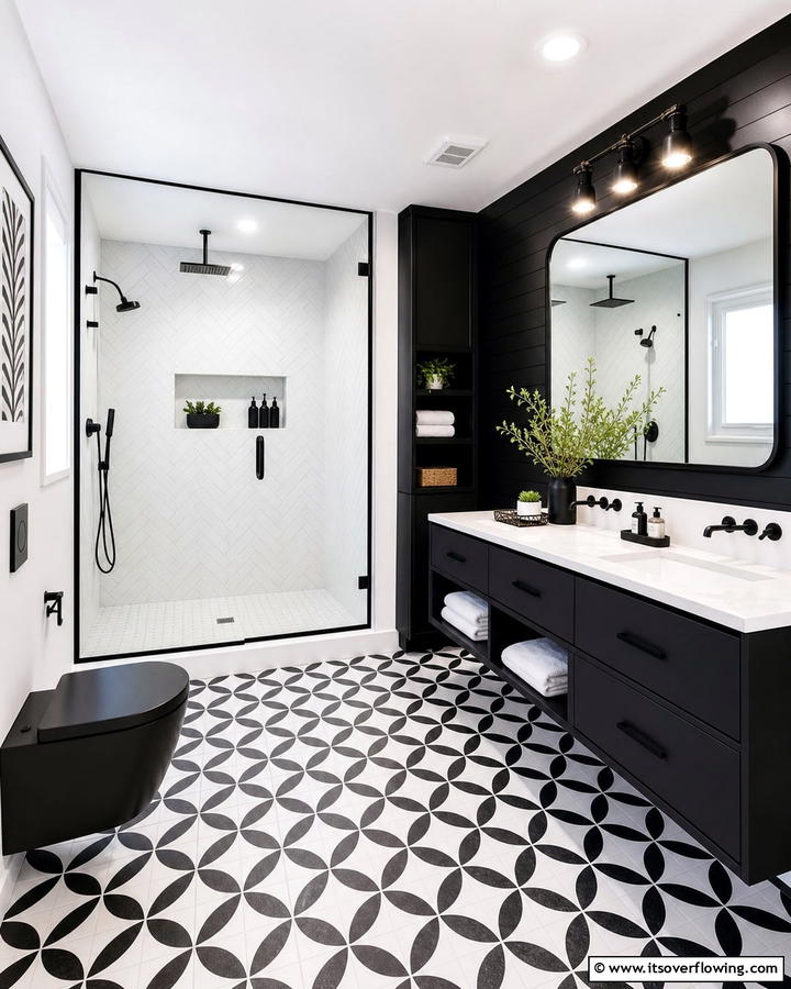 Bold Brisk Bathroom Design - 21 Classic Black & White Bathroom Designs for Contrast