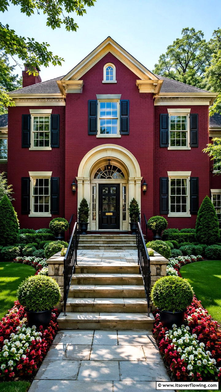 Bold Burgundy Bricks - 30 Exterior Brick Paint Color Ideas for Curb Appeal