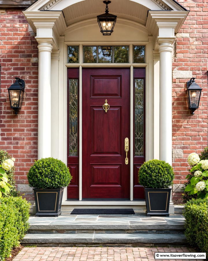 Bold Burgundy Flair - 20 Cedar Front Door Colors Ideas- Warm & Inviting