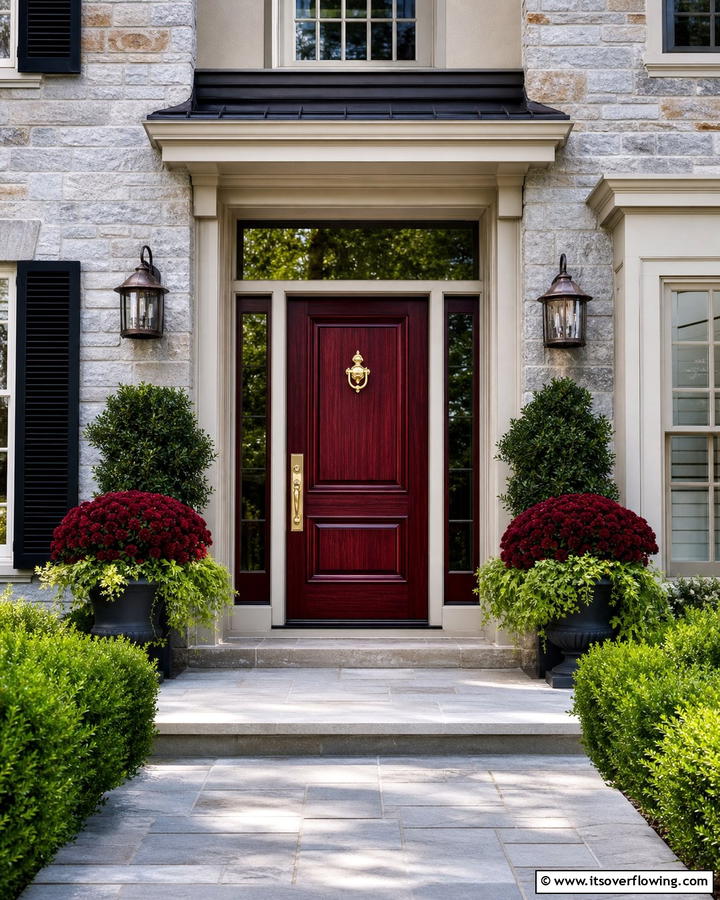 Bold Burgundy Statement - 20 Cedar Front Door Colors Ideas- Warm & Inviting