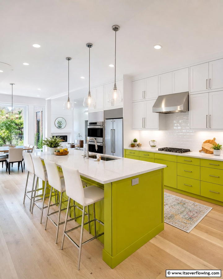 Bold Chartreuse Accent Cabinets - 21 Green Kitchen Cabinet Ideas for a Vibrant Culinary Space