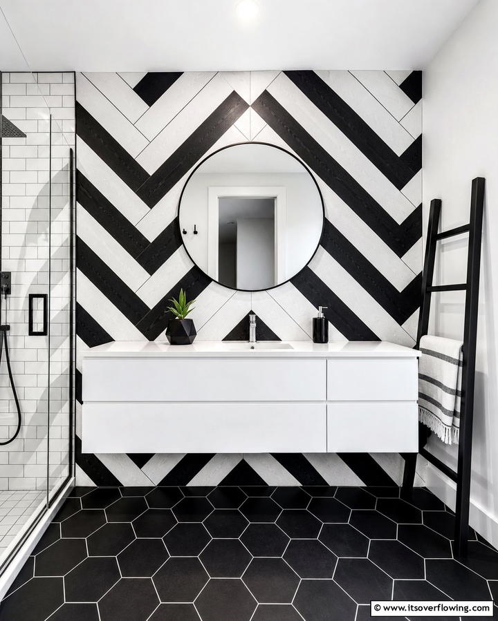Bold Chevron Pattern Panels - 25 Bathroom Wall Paneling Ideas for a Luxurious Look