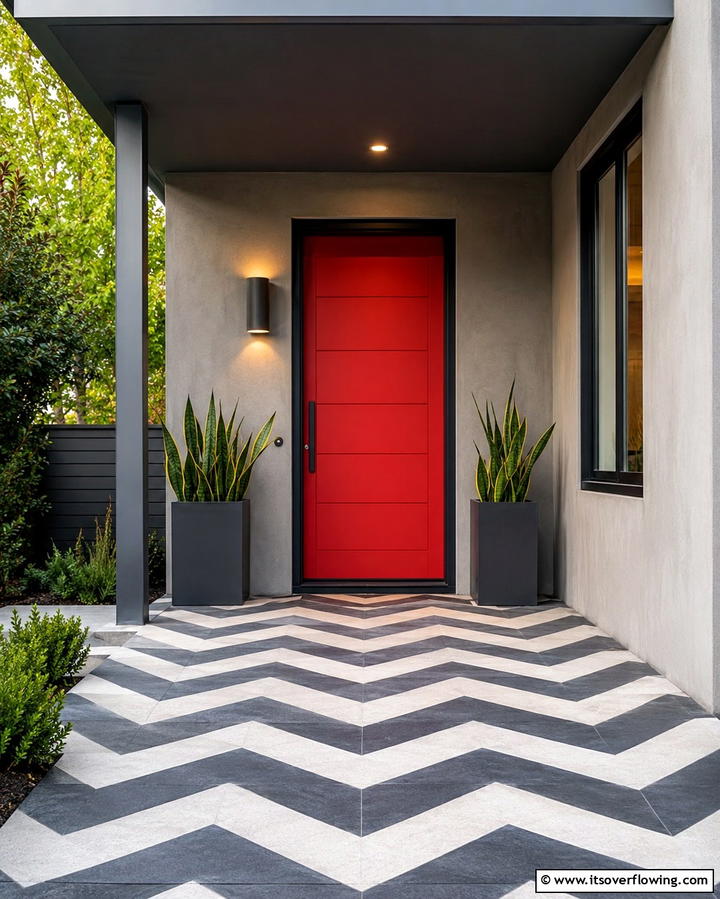 Bold Chevron Patterns - 25 Front Porch Tile Ideas for a Welcoming Entrance