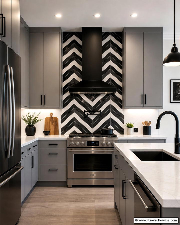 Bold Chevron Stripes - 25 Black and White Kitchen Backsplash Ideas