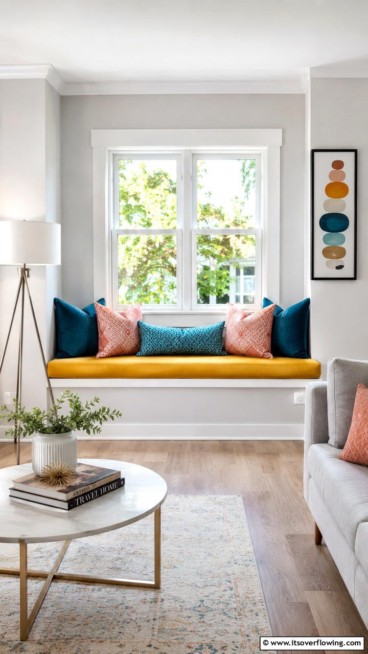 Bold Color Accent Bench - 21 Cozy Window Seat Ideas for Reading Nooks and Storage