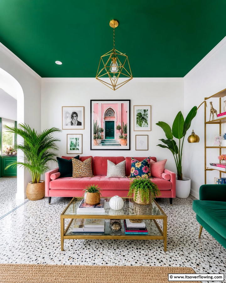 Bold Color Accent Ceilings - 21 Living Room Ceiling Ideas to Elevate Your Space