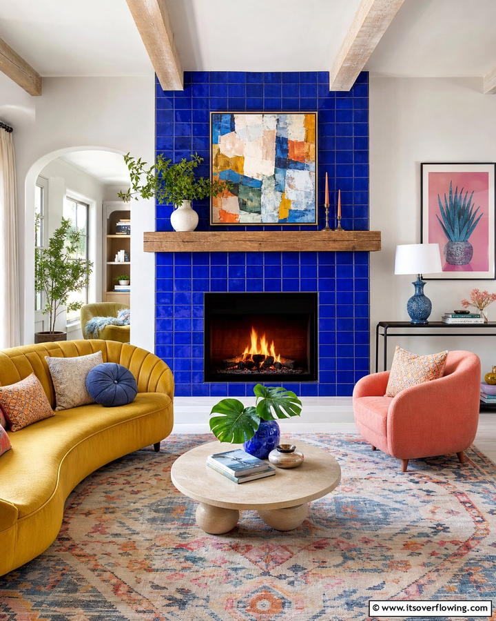 Bold Color Accent Flames - 21 Cozy and Modern Fireplace Ideas for Every Home Style