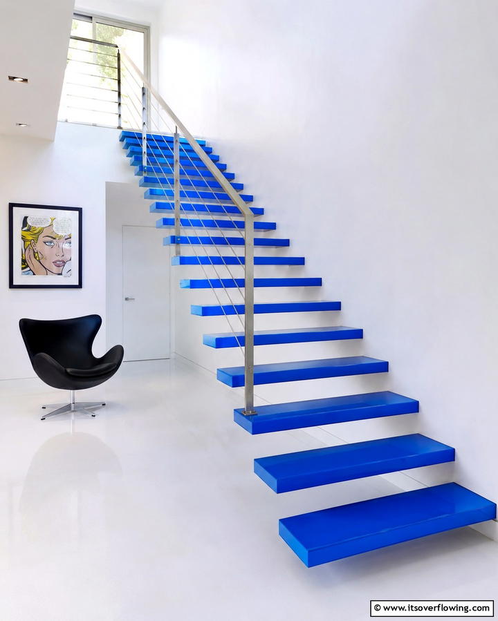 Bold Color Accented Staircase - 30 Modern Staircase Ideas- Sleek & Architectural Designs