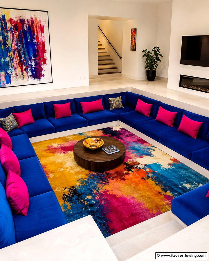 Bold Color Accents - 25 Sunken Living Room Ideas for a Modern and Cozy Space