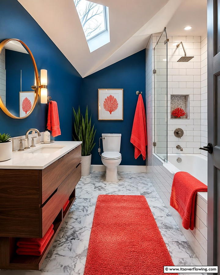 Bold Color Accents - 30 Attic Bathroom Ideas for Space-Saving Luxury