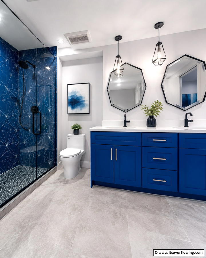 Bold Color Accents - 30 Basement Bathroom Ideas for Small and Functional Spaces